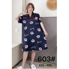 Женская туника бамбук с принтом «Kiss» тёмно-синяя 2XL–4XL оптом
