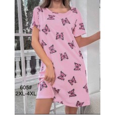 Женская туника бамбук с розовыми бабочками на розовом фоне 2XL–4XL оптом