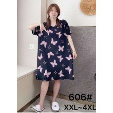 Женская туника бамбук с розовыми бабочками на тёмно-синем фоне 2XL–4XL оптом